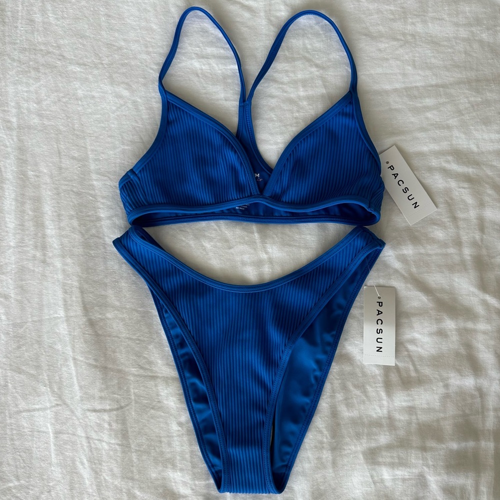 PacsSun Eco Blue Stevie Ribbed Bikini Set - NWT